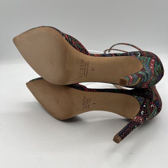 J. Crew Womens 8 Silky Pump Pointed Toe Ankle Straps Leather Lining Italy Made - Picture 12 of 13